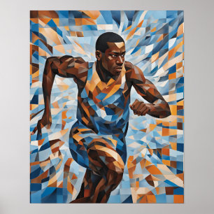 Man Running Track in Mosaic Tiles Digital Download Poster