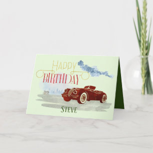Man’s Classic Car Happy Birthday Typography Green Card