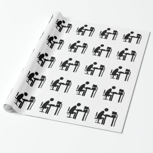 Man sat at a computer. wrapping paper