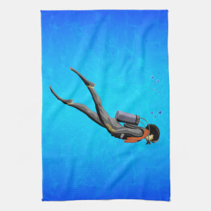 Man SCUBA Diving Kitchen Towel