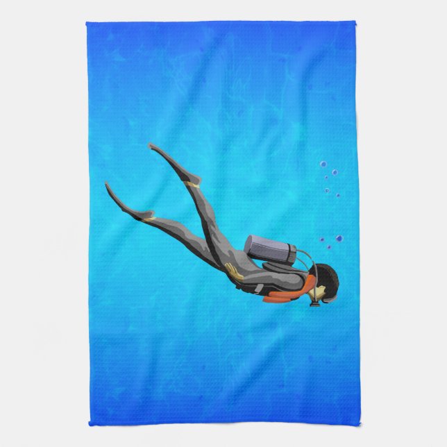 Man SCUBA Diving Kitchen Towel (Vertical)