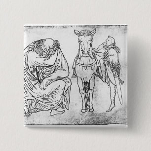 Man seated, Knight mounting his horse 2 Inch Square Button