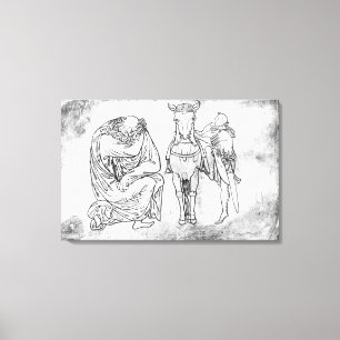 Man seated, Knight mounting his horse Canvas Print