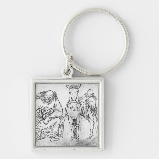 Man seated, Knight mounting his horse Keychain (Front)