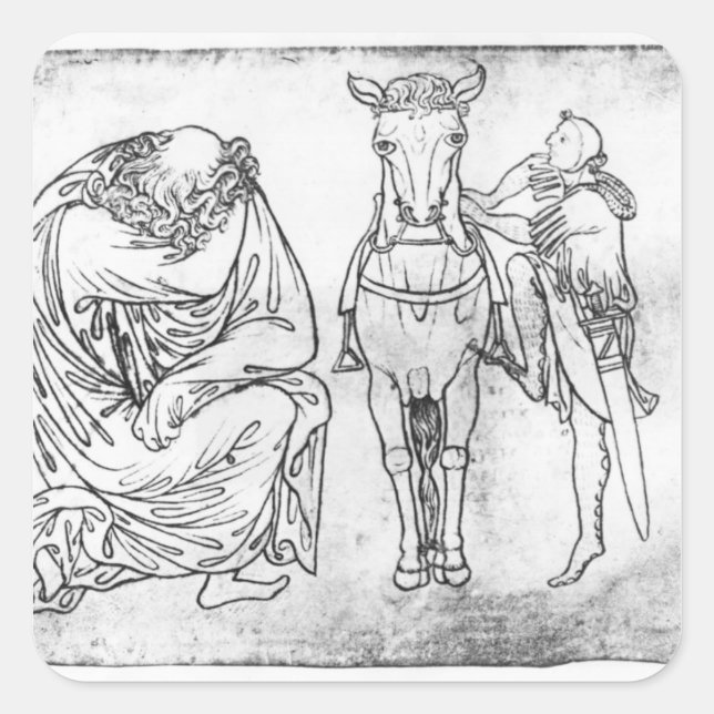 Man seated, Knight mounting his horse Square Sticker (Front)