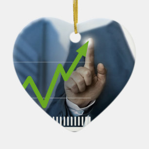 Man showing stock price touchscreen concept ceramic ornament