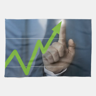 Man showing stock price touchscreen concept kitchen towel