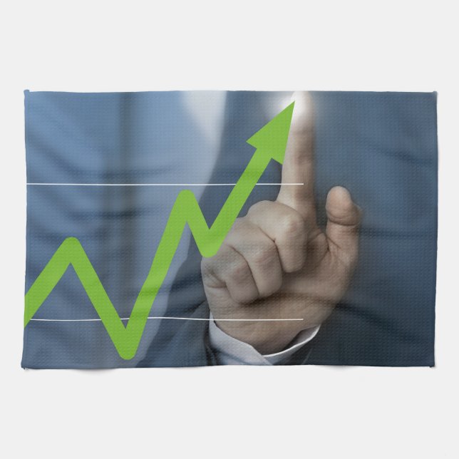 Man showing stock price touchscreen concept kitchen towel (Horizontal)