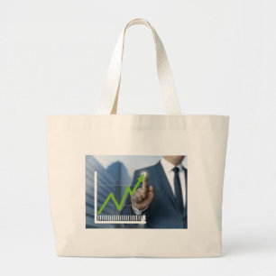 Man showing stock price touchscreen concept large tote bag