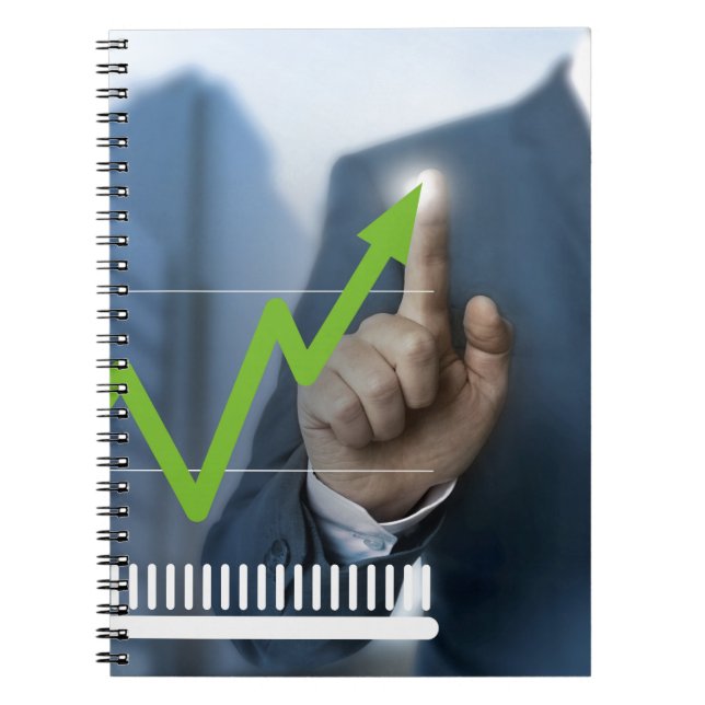 Man showing stock price touchscreen concept notebook (Front)