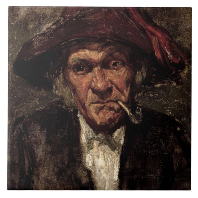 Man smoking a pipe, c.1859 tile (Front)
