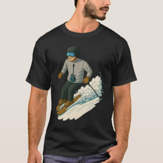 Man snow skiing with guitar shirt transparent