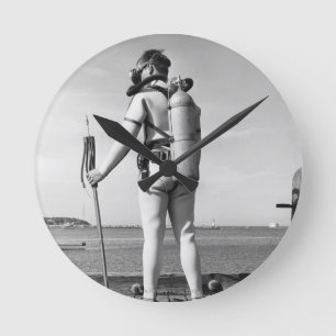 Man Standing on Pier Round Clock