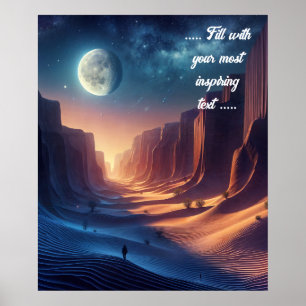 Man staring at the full moon in the desert poster