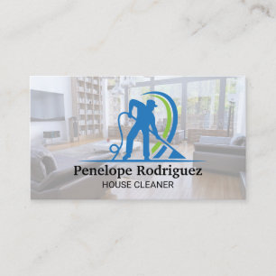 Man Steam Cleaning Logo Home Care Services Business Card