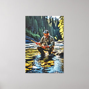 *~* Man Stream Nature  AP49 Fishing Art Canvas Print
