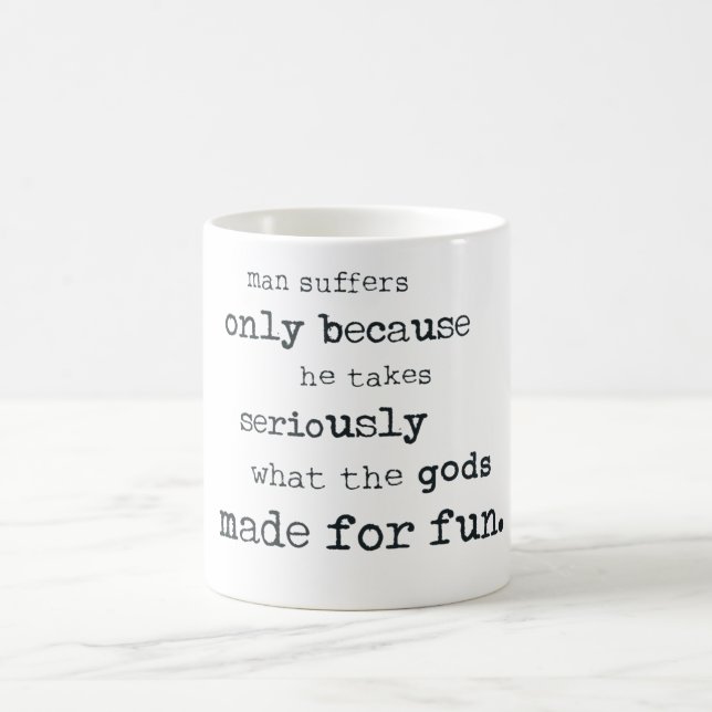 Man suffers because he takes seriously the fun magic mug (Center)