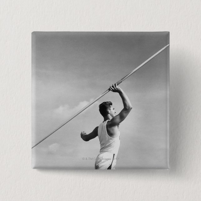 Man Throwing Javelin 2 Inch Square Button (Front)