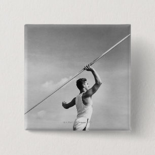 Man Throwing Javelin 2 Inch Square Button