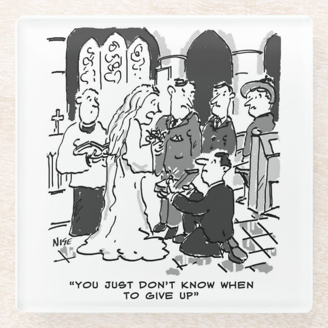 Man Tries to propose to Bride at a Wedding - Funny Glass Coaster (Front)