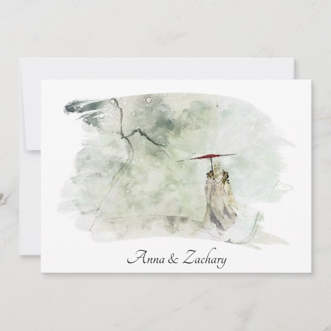 *~* Man Umbrella hills Japan RSVP  QR AR27 Wedding Invitation (Front)