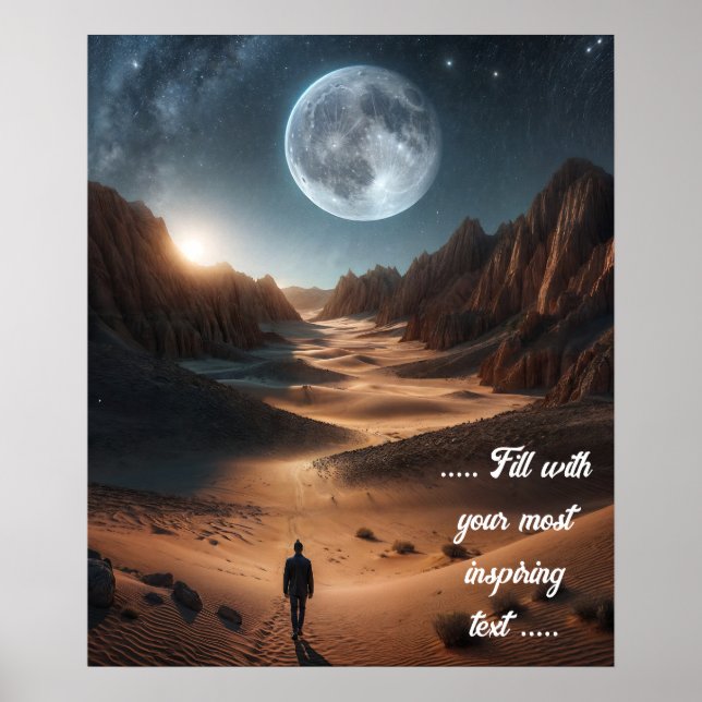 Man walking a solitary Journey on cosmic sandsw Poster (Front)