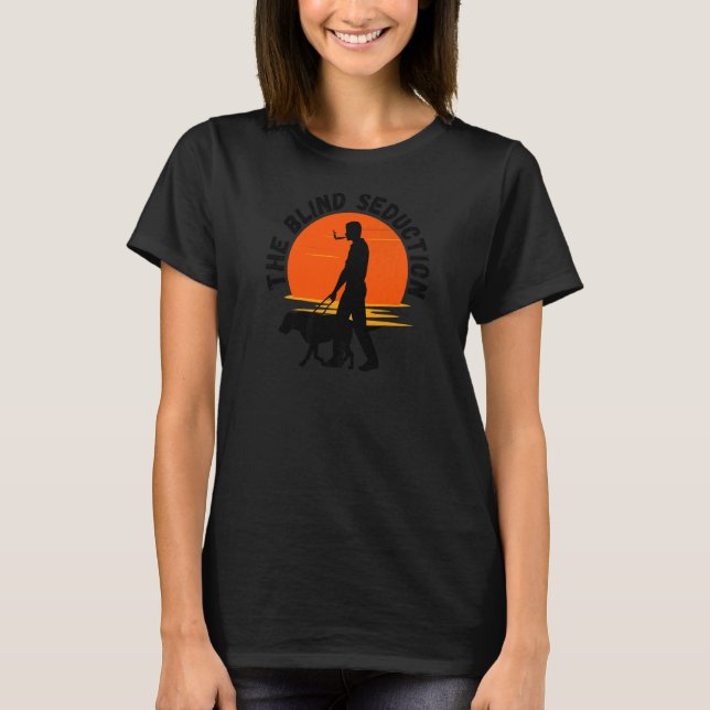 Man Walking Guide Dog On Beach T-Shirt (Front)