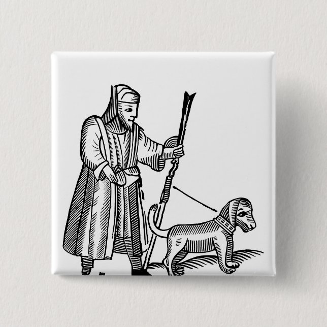 Man Walking his Dog 2 Inch Square Button (Front)