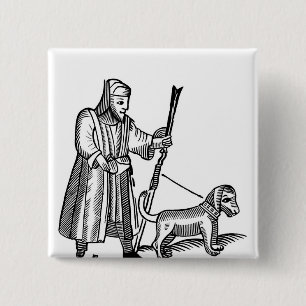 Man Walking his Dog 2 Inch Square Button