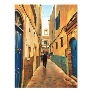 Man Walking Through Vibrant Historic Alleyway Photo Print