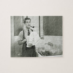 Man Washing Dishes Jigsaw Puzzle