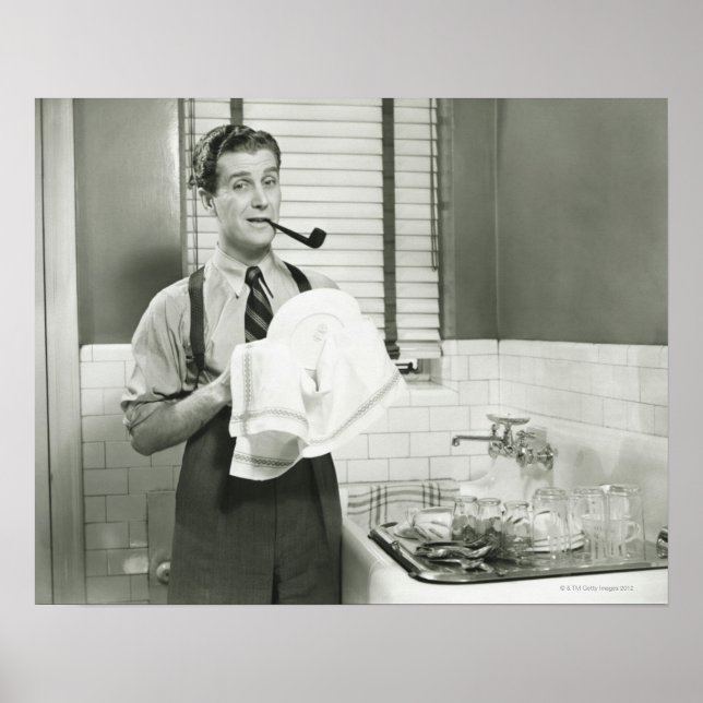 Man Washing Dishes Poster (Front)