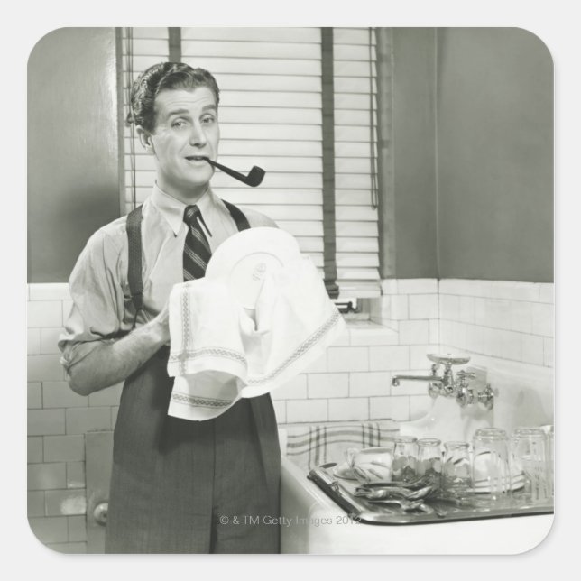Man Washing Dishes Square Sticker (Front)