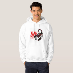 Man Wearing a White Hoodie with  Scorpion Design