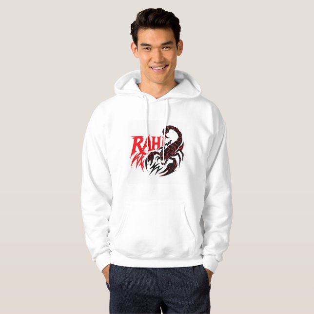 Man Wearing a White Hoodie with  Scorpion Design (Front Full)