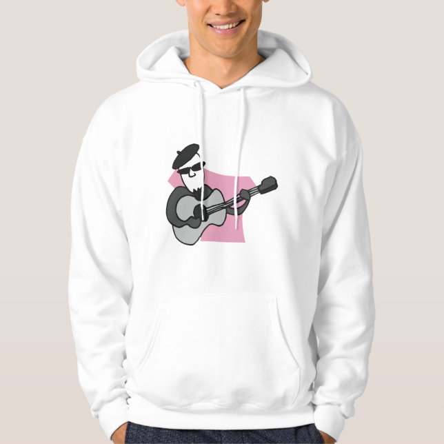 Man Wearing Beret Playing Acoustic Guitar Hoodie (Front)