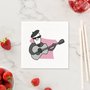 Man Wearing Beret Playing Acoustic Guitar Napkin