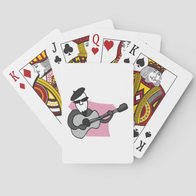 Man Wearing Beret Playing Acoustic Guitar Playing Cards (Back)