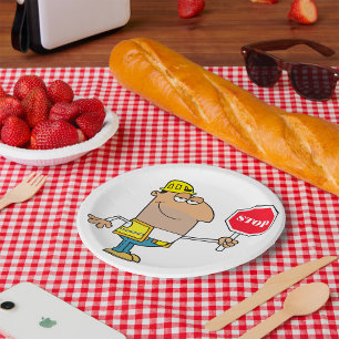 Man With A Stop Sign Paper Plate