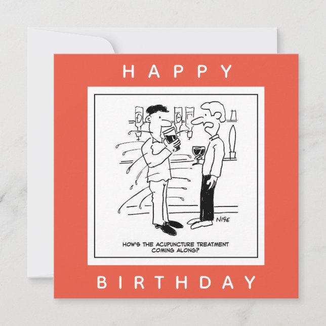 Man with Acupuncture Treatment in Pub Cartoon Card (Front)