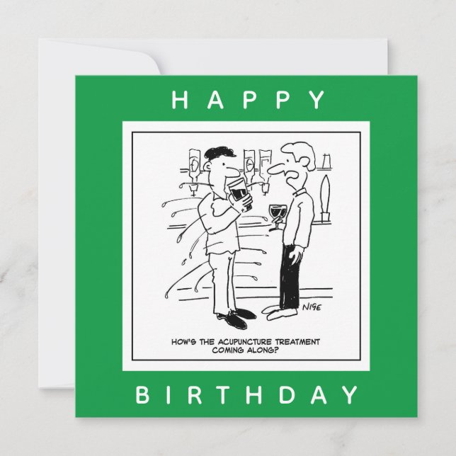 Man with Acupuncture Treatment in Pub Cartoon Card (Front)
