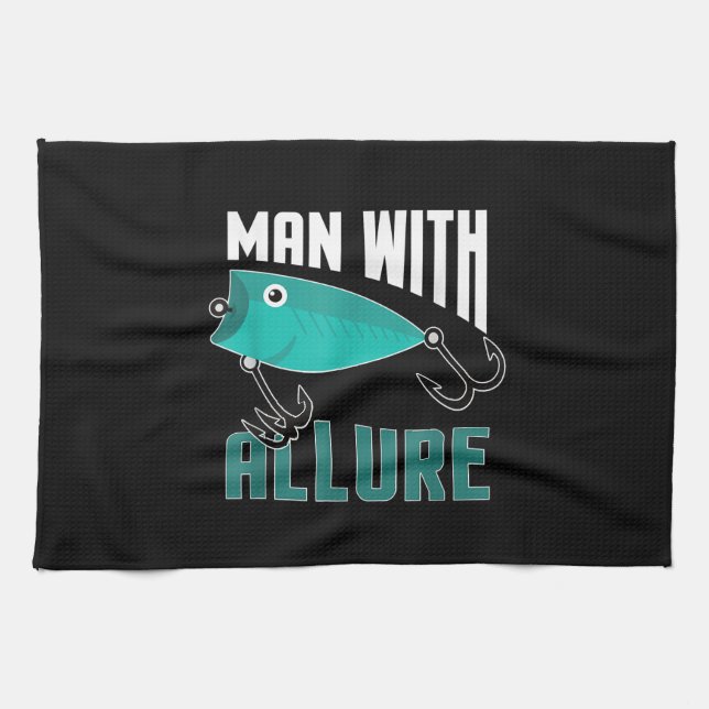 Man With Allure Fishing Lure Pun Fisherman T-Shirt Kitchen Towel (Horizontal)