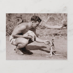 Man with Baby Kangaroo Postcard
