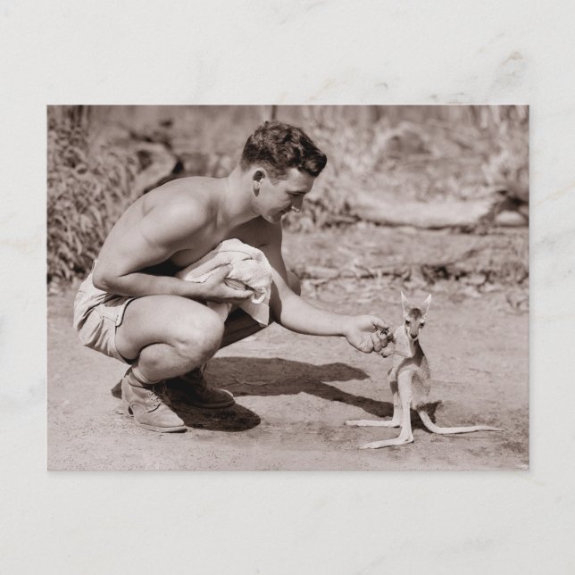 Man with Baby Kangaroo Postcard (Front)