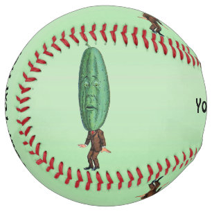 Man With Big Green Pickle Head Face Brown Suit Softball