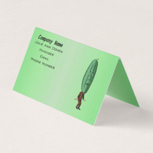 Man With Big Pickle Head and Face in Suit on Green Business Card