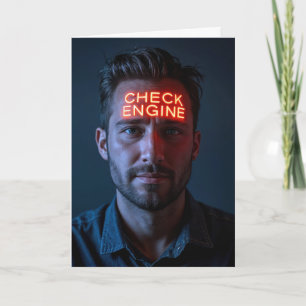 Man With Check Engine Sign Card
