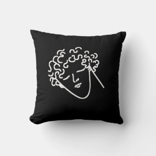 man with curly hair black throw pillow