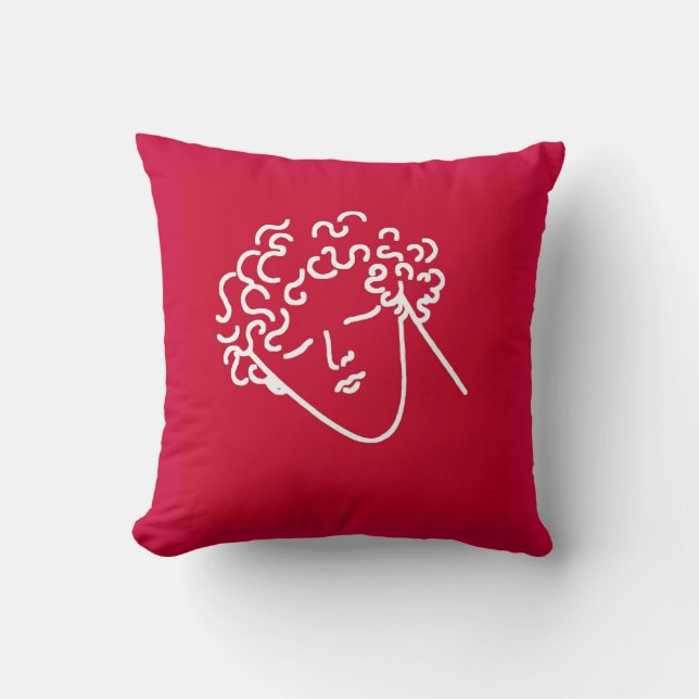 man with curly hair red throw pillow (Front)