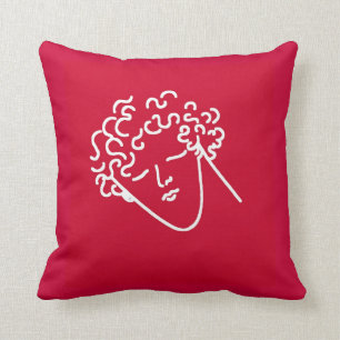 man with curly hair red throw pillow